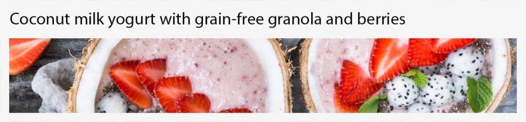 Coconut milk yogurt with grain free granola and berries
